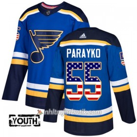 Barn Ishockey St. Louis Blues Tröja Colton Parayko 55 Adidas 2017-2018 Blå USA Flag Fashion Authentic